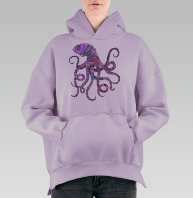 Кибер осьминог, Hoodie Oversize Fiolet, утепленная