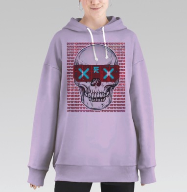 Футуристический череп с киберпанк очками, Hoodie Long Oversize Fiolet