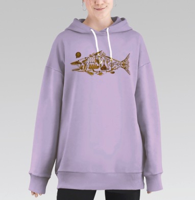 Механическая золотая рыба в стиле стимпанк, Hoodie Long Oversize Fiolet
