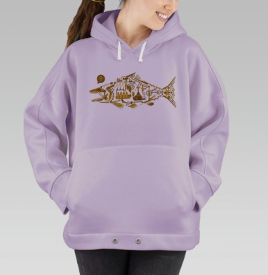 Механическая золотая рыба в стиле стимпанк, Hoodie Oversize Fiolet