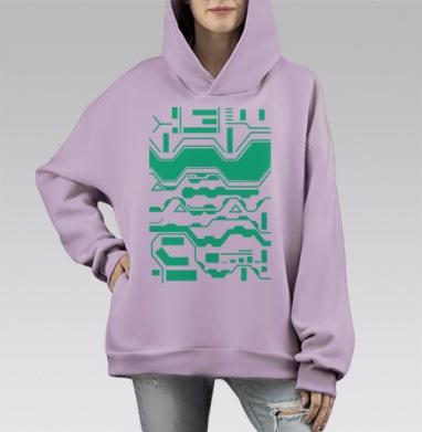 Футуристический узор в стиле киберпанк, Hoodie Mono Fiolet, оверсайз, утепленная
