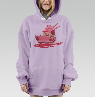 Розовый кораблик с мороженым и клубникой, Hoodie Mjhigh Dig Mel, Fiolet, утепленная