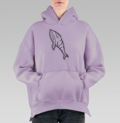 Дудлинг Кит: Лайн-арт с Миниатюрным Подводным Миром, Hoodie Oversize Fiolet, утепленная