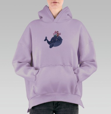 Кит с волшебным миром на спине в ночном небе, Hoodie Oversize Fiolet, утепленная