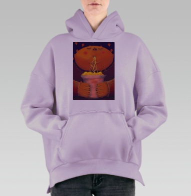 Пухлый человек с удовольствием ест лапшу, Hoodie Oversize Fiolet, утепленная