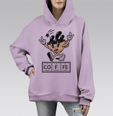 Кофе мен, Hoodie Mono Fiolet, оверсайз, утепленная