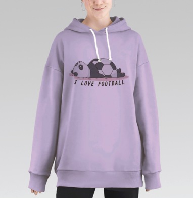 Забавная мультяшная панда с футболом, Hoodie Long Oversize Fiolet