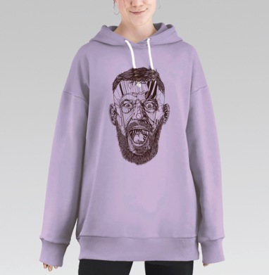 Абстрактный крик: мощный мужской портрет, Hoodie Long Oversize Fiolet