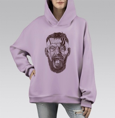 Абстрактный крик: мощный мужской портрет, Hoodie Mono Fiolet, оверсайз, утепленная