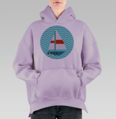 Паттерн с красными парусниками на бирюзовых волнах, Hoodie Oversize Fiolet, утепленная