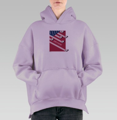 Флаг США в эпоху COVID-19 с символами пандемии, Hoodie Oversize Fiolet, утепленная