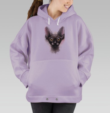 Стильный портрет кошки сфинкс в винтажном стиле, Hoodie Oversize Fiolet