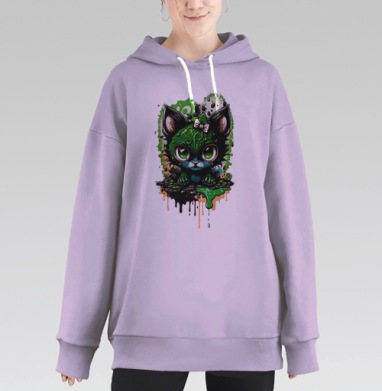 Ядовитый котенок в стиле Pop Surrealism, Hoodie Long Oversize Fiolet