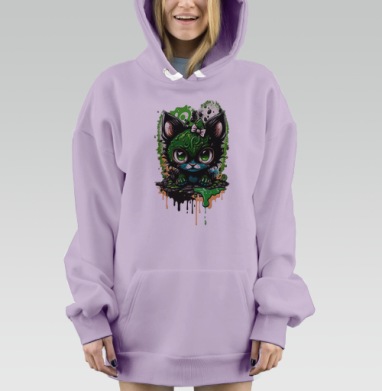 Ядовитый котенок в стиле Pop Surrealism, Hoodie Mjhigh Dig Mel, Fiolet, утепленная