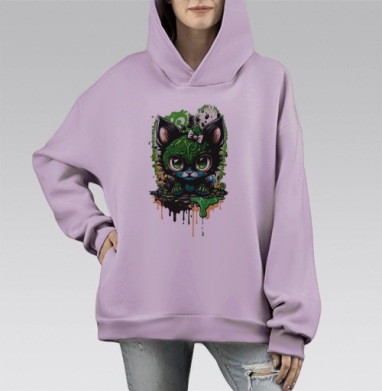 Ядовитый котенок в стиле Pop Surrealism, Hoodie Mono Fiolet, оверсайз, утепленная