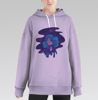Сюрреалистичный персонаж с тремя глазами и синими волосами, Hoodie Long Oversize Fiolet