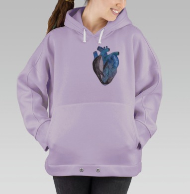 Акварельное сердце с космическими китами, Hoodie Oversize Fiolet
