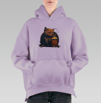 Кот-нуар: символ глубокой меланхолии и иронии, Hoodie Oversize Fiolet, утепленная