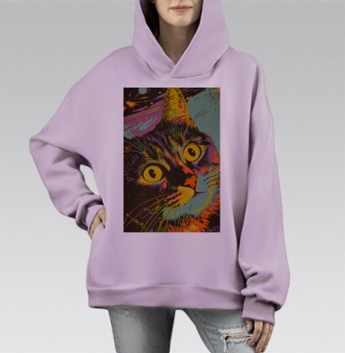 Кот Космос Вселенная Яркий Энергичный, Hoodie Mono Fiolet, оверсайз, утепленная