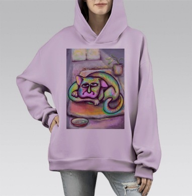 Кот, размышляющий о невозвратном, Hoodie Mono Fiolet, оверсайз, утепленная