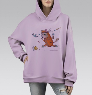 Игривый рыжий кот в индейском костюме, Hoodie Mono Fiolet, оверсайз, утепленная
