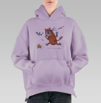 Игривый рыжий кот в индейском костюме, Hoodie Oversize Fiolet, утепленная