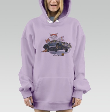 Ироничная иллюстрация с котами-лоурайдерами, Hoodie Mjhigh Dig Mel, Fiolet, утепленная
