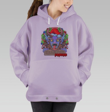 Яркий принт Крампус с надписью «KRAMPUS IS COMING», Hoodie Oversize Fiolet