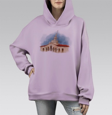 Красная крыша Сочи на фоне голубого неба Сочи, Hoodie Mono Fiolet, оверсайз, утепленная