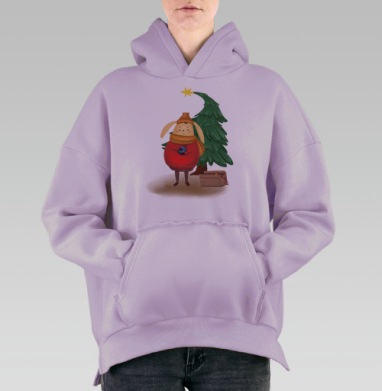 Теплый зайчик в праздничном свитере для украшения елки, Hoodie Oversize Fiolet, утепленная
