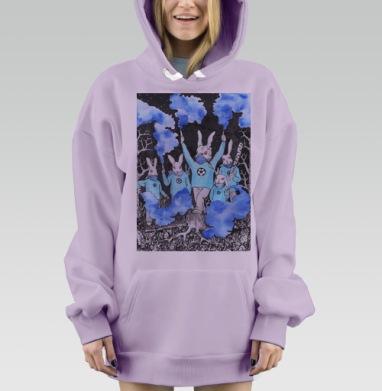 Кролики около футбола, Hoodie Mjhigh Dig Mel, Fiolet, утепленная