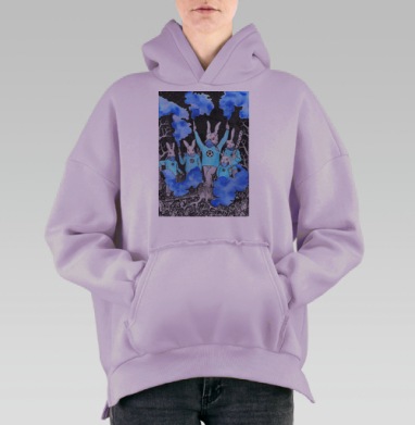 Кролики около футбола, Hoodie Oversize Fiolet, утепленная