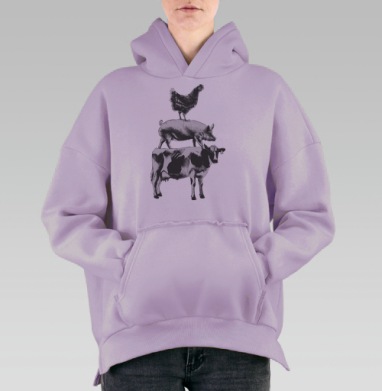Винтажная классическая гравюра с животными-«пирамидой», Hoodie Oversize Fiolet, утепленная