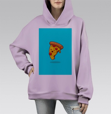 Веселый антропоморфный кусочек пиццы, Hoodie Mono Fiolet, оверсайз, утепленная
