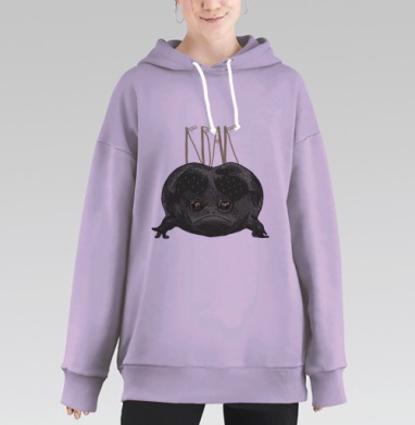 Милый сердитый комочек «KRAK» – цифровая иллюстрация, Hoodie Long Oversize Fiolet