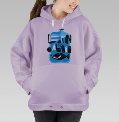 Декоративное панно «Учись быть одному» с рыбой в бутылке, Hoodie Oversize Fiolet