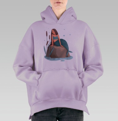 Цифровая иллюстрация русалки в бирюзовом стиле, Hoodie Oversize Fiolet, утепленная