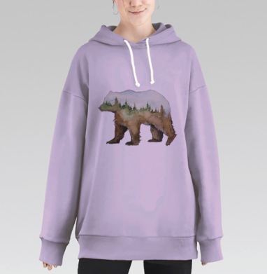 Медведь в лесу акварелью – гармония природы, Hoodie Long Oversize Fiolet