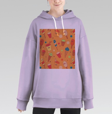 Паттерн мороженого в мультяшном стиле kawaii, Hoodie Long Oversize Fiolet