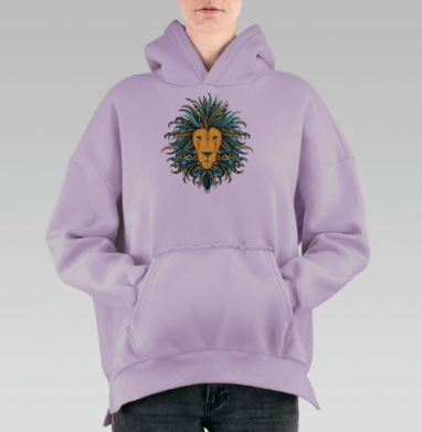 Декоративный Орнамент Льва – Яркая Этника и Сила, Hoodie Oversize Fiolet, утепленная