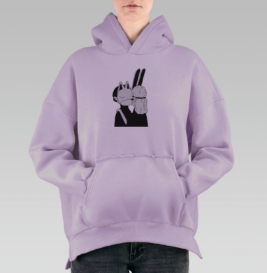Нежность в масках: интимный черно-белый образ, Hoodie Oversize Fiolet, утепленная