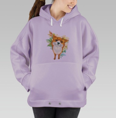 Милая лисичка с игривым взглядом в акварели, Hoodie Oversize Fiolet