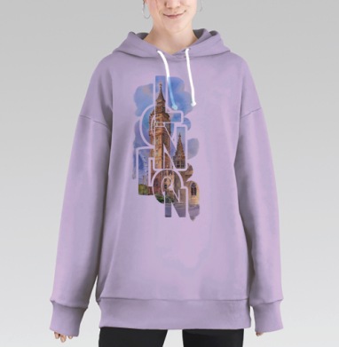 Лондон London архитектурные символы городского пейзажа, Hoodie Long Oversize Fiolet