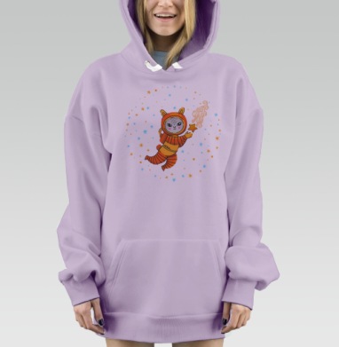 Лама в космическом скафандре с оранжевой звездой, Hoodie Mjhigh Dig Mel, Fiolet, утепленная
