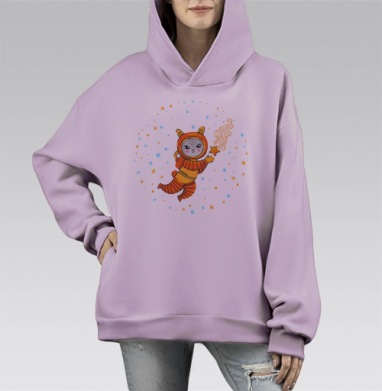 Лама в космическом скафандре с оранжевой звездой, Hoodie Mono Fiolet, оверсайз, утепленная