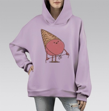 Мороженое с рожком, завязывающее шнурки, Hoodie Mono Fiolet, оверсайз, утепленная