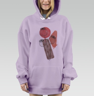 Минималистичные маки в акварельном стиле, Hoodie Mjhigh Dig Mel, Fiolet, утепленная