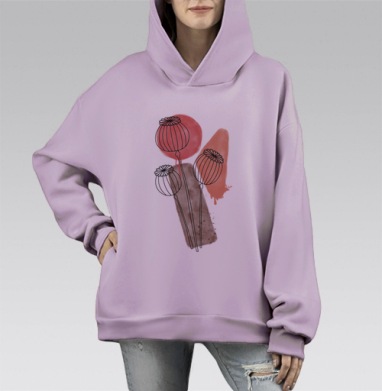 Минималистичные маки в акварельном стиле, Hoodie Mono Fiolet, оверсайз, утепленная