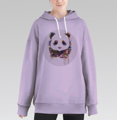 Акварельный портрет нежной радужной панды, Hoodie Long Oversize Fiolet