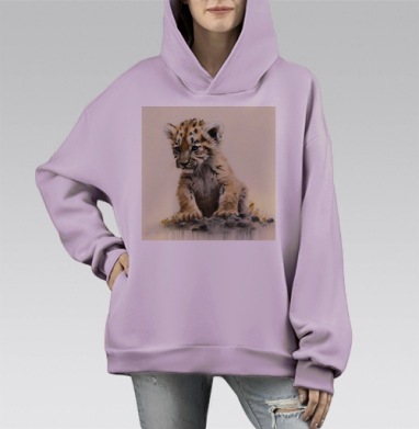 Маленький тигренок сидит задумчиво на камне маленький тигренок, Hoodie Mono Fiolet, оверсайз, утепленная